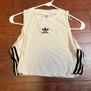 Adidas Women's White Crop Top with Black Stripes